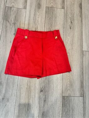 White House Black Market Red High-Waist Tailored Shorts with Gold Buttons